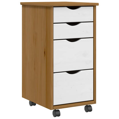 Rolling Cabinet with Drawers MOSS Honey Brown Solid Wood Pine
