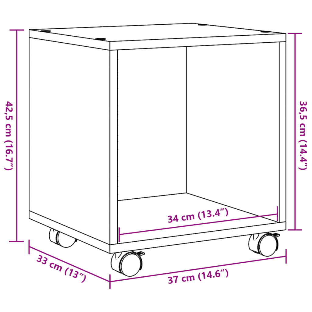 vidaXL Rolling Cabinet Smoked Oak 37x33x42.5 cm Engineered Wood