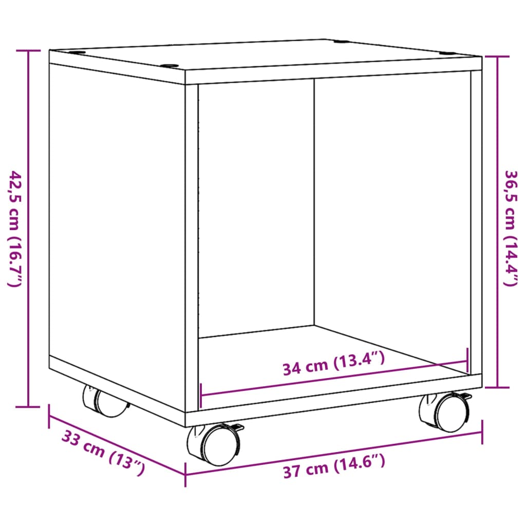 vidaXL Rolling Cabinet Grey Sonoma 37x33x42.5 cm Engineered Wood