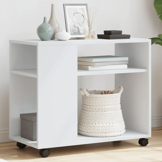 Side Table with Wheels White 70x35x60 cm Engineered Wood