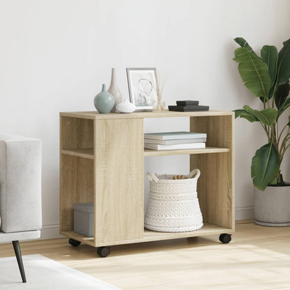 Side Table with Wheels Sonoma Oak 70x35x60 cm Engineered Wood