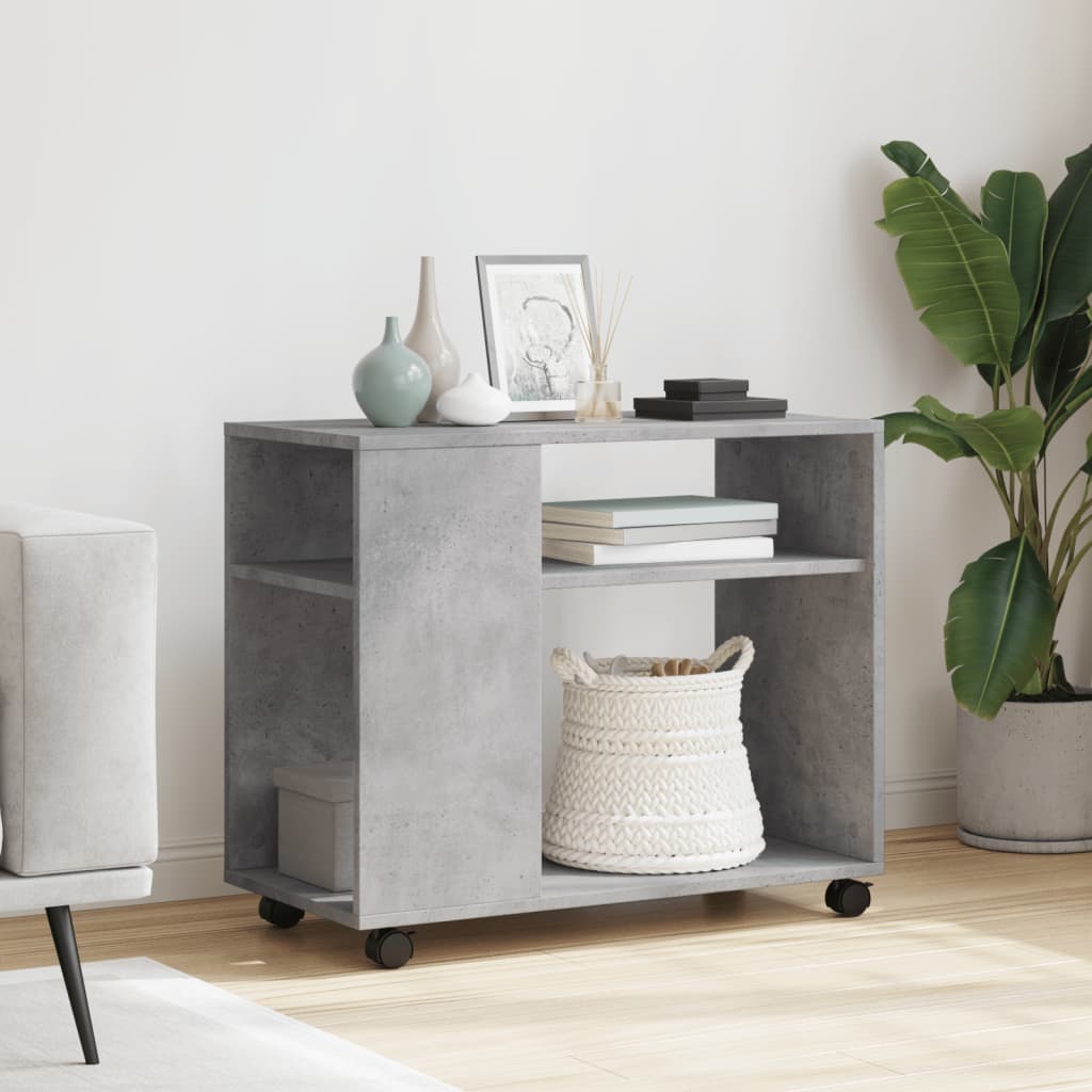 Side Table with Wheels Concrete Grey 70x35x60 cm Engineered Wood