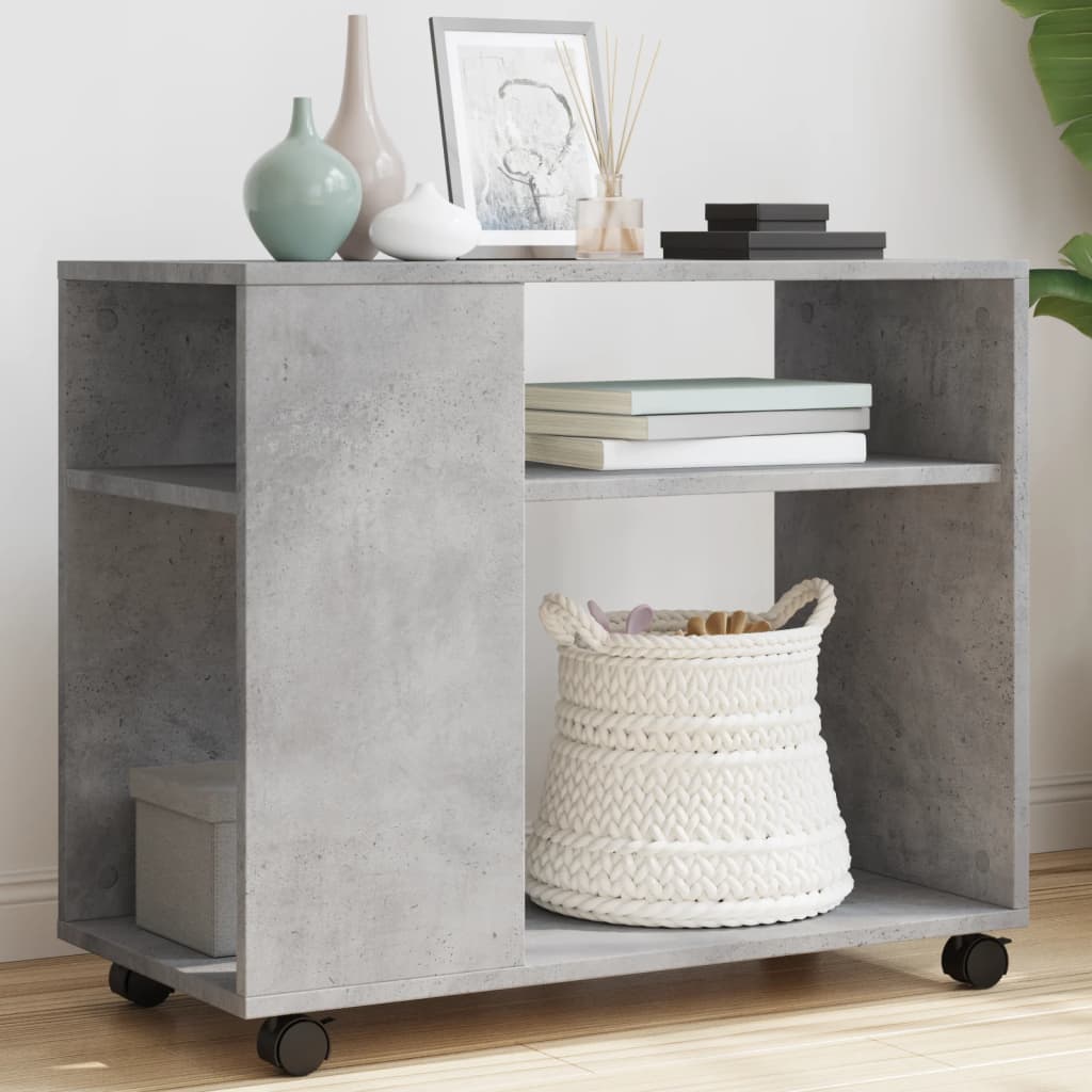 Side Table with Wheels Concrete Grey 70x35x60 cm Engineered Wood