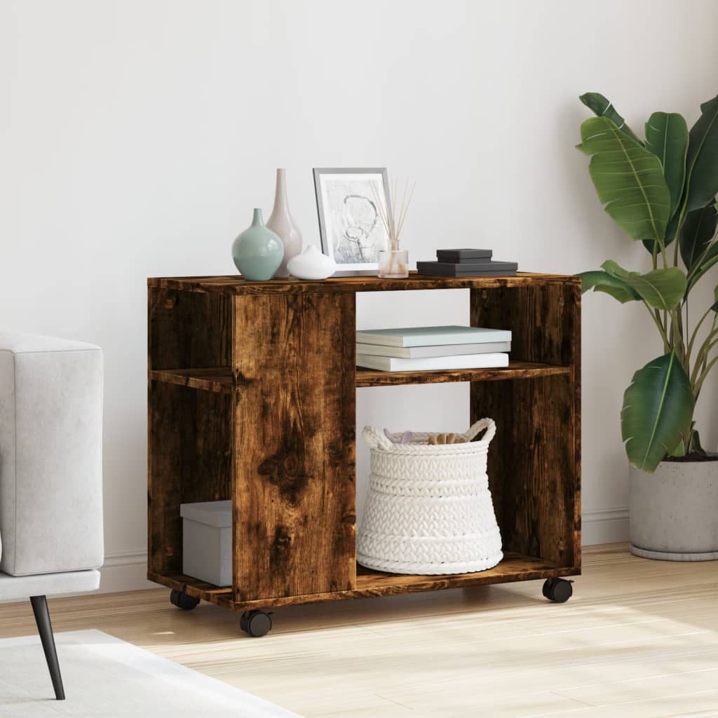 Side Table with Wheels Smoked Oak 70x35x60 cm Engineered Wood