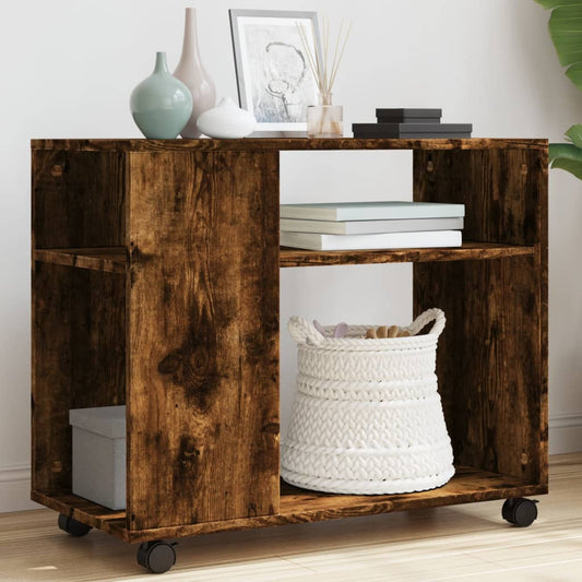 Side Table with Wheels Smoked Oak 70x35x60 cm Engineered Wood