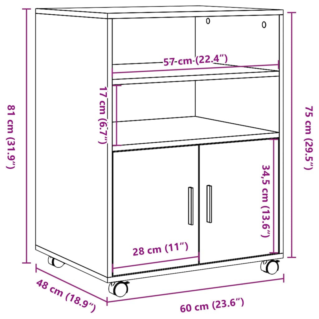 Rolling Cabinet Artisian Oak 60x48x81 cm Engineered Wood