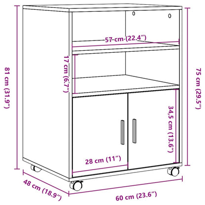 Rolling Cabinet Artisian Oak 60x48x81 cm Engineered Wood