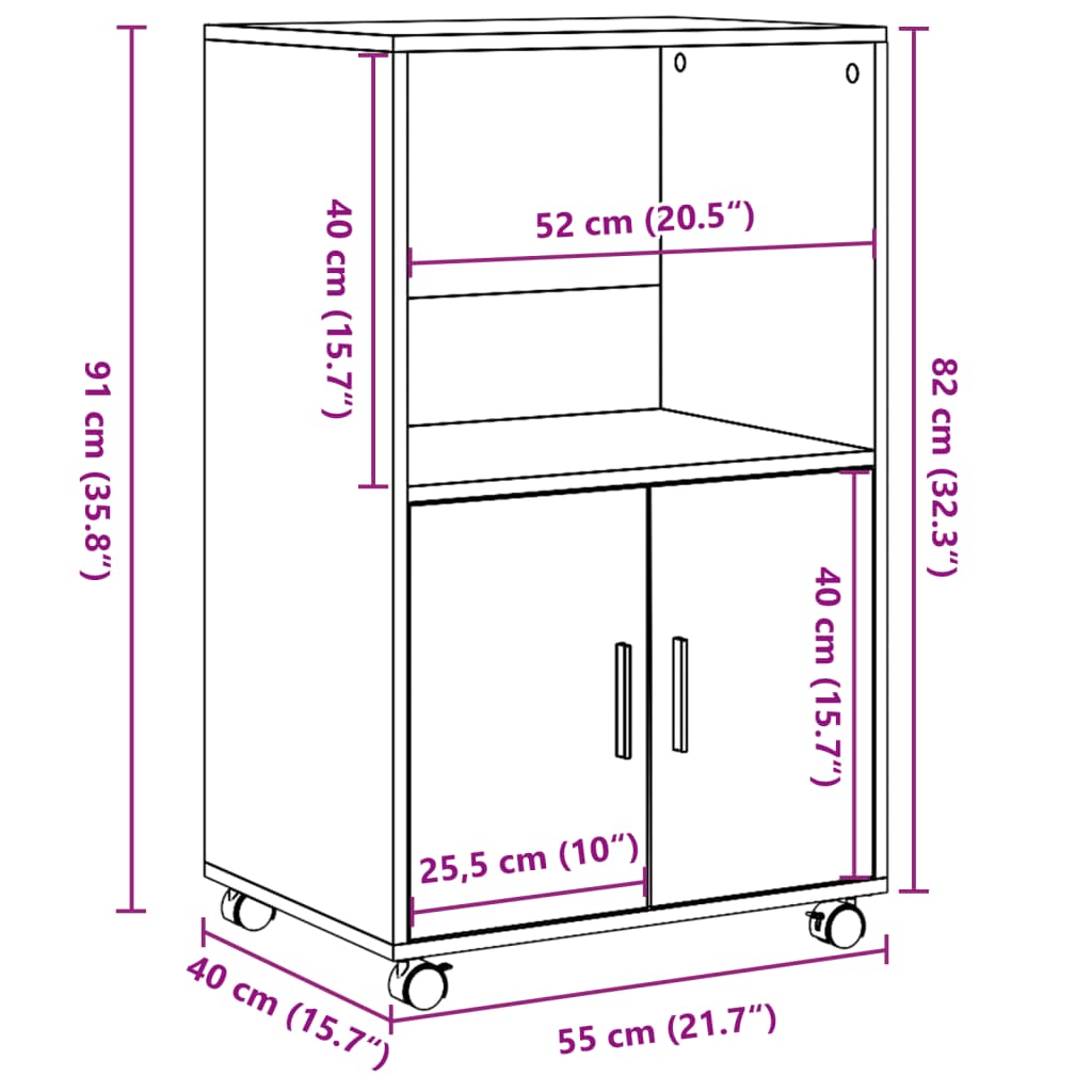 Rolling Cabinet Grey sonoma 55x40x91 cm Engineered Wood