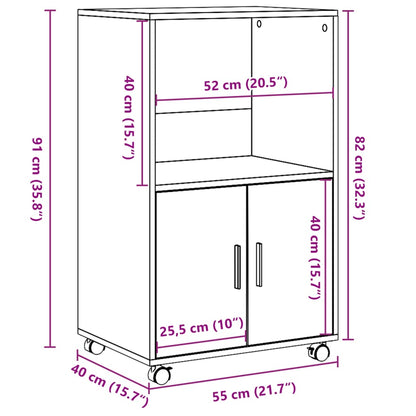 Rolling Cabinet Grey sonoma 55x40x91 cm Engineered Wood