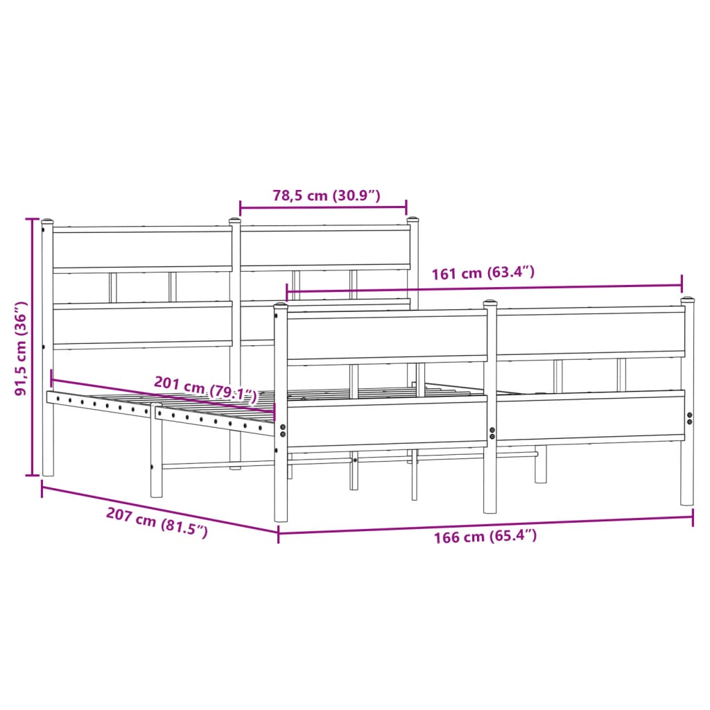 Metal Bed Frame without Mattress Sonoma Oak 160x200 cm