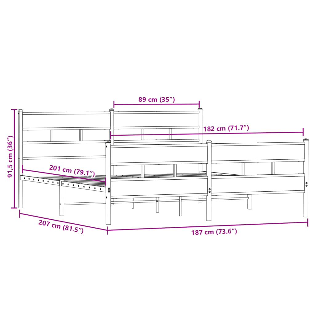 Metal Bed Frame without Mattress Sonoma Oak 180x200 cm Super King