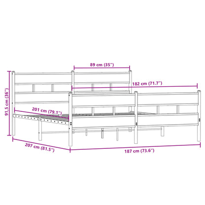 Metal Bed Frame without Mattress Sonoma Oak 180x200 cm Super King