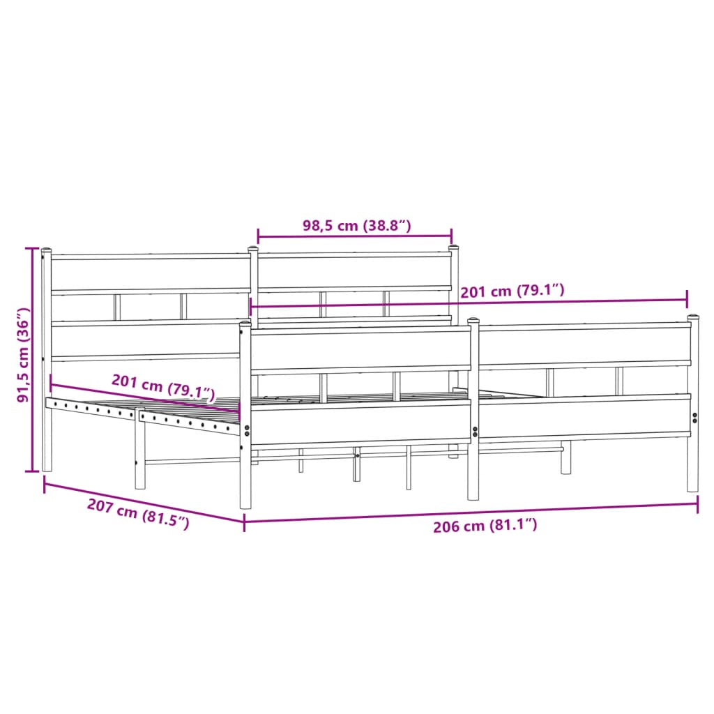 Metal Bed Frame without Mattress Sonoma Oak 200x200 cm