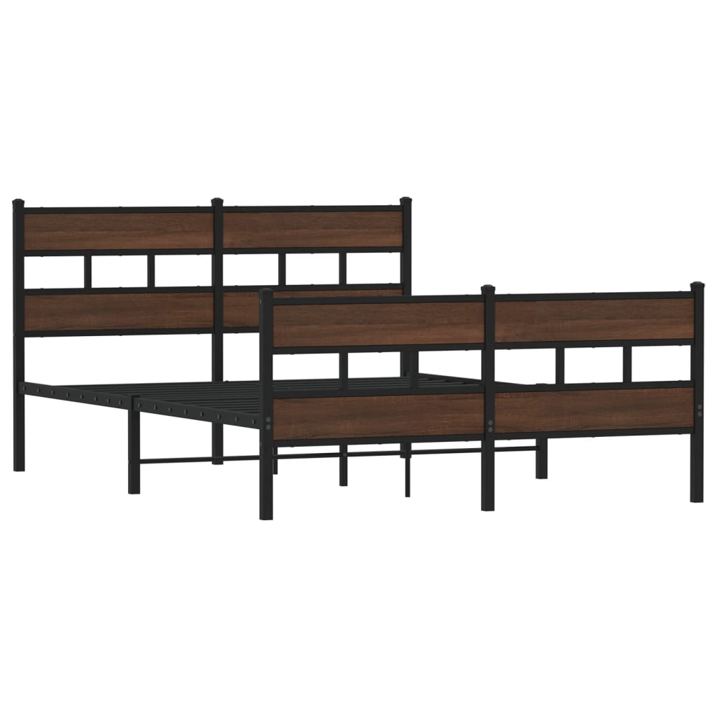 Metal Bed Frame without Mattress Brown Oak 160x200 cm