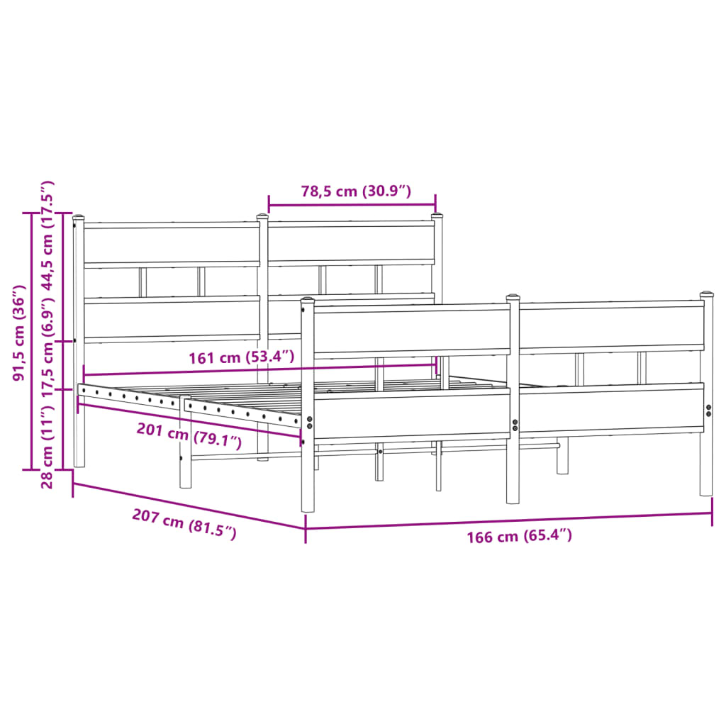 Metal Bed Frame without Mattress Brown Oak 160x200 cm