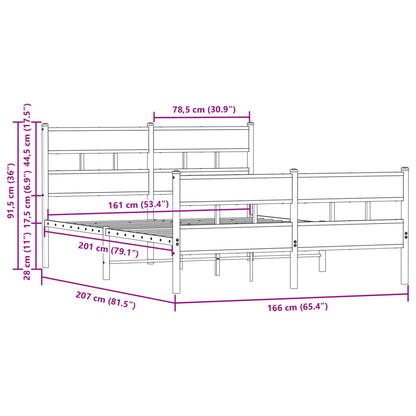 Metal Bed Frame without Mattress Brown Oak 160x200 cm