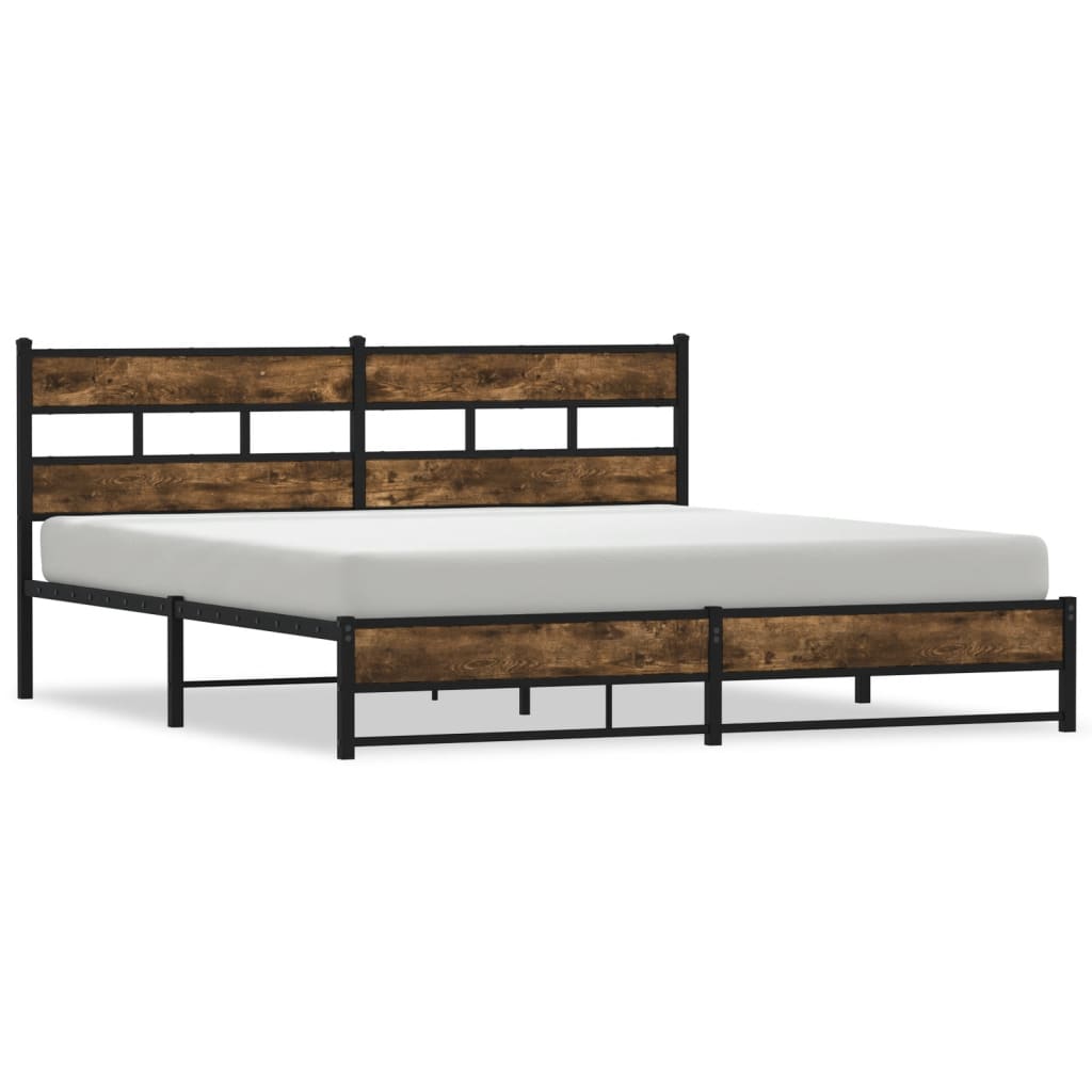 Metal Bed Frame without Mattress Smoked Oak 193x203 cm