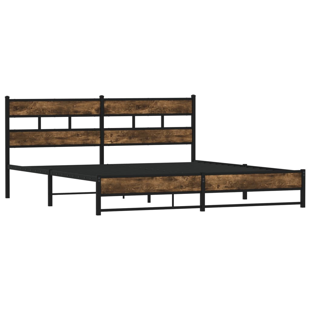 Metal Bed Frame without Mattress Smoked Oak 193x203 cm