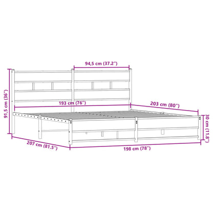 Metal Bed Frame without Mattress Smoked Oak 193x203 cm