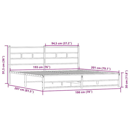 Metal Bed Frame without Mattress Sonoma Oak 193x203 cm