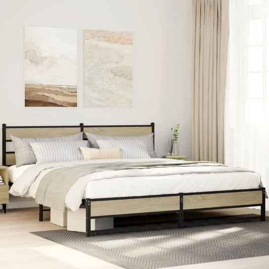 Metal Bed Frame without Mattress Sonoma Oak 193x203 cm
