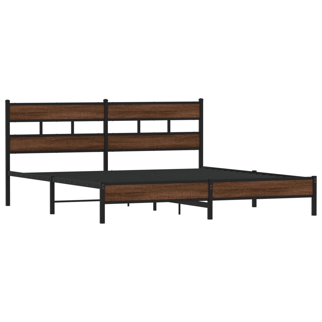 Metal Bed Frame without Mattress Brown Oak 183x213 cm