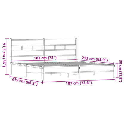 Metal Bed Frame without Mattress Brown Oak 183x213 cm