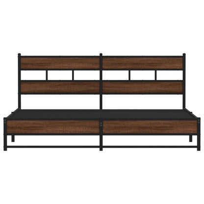 Metal Bed Frame without Mattress Brown Oak 180x200 cm Super King