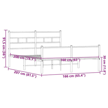 Metal Bed Frame without Mattress Brown Oak 160x200 cm