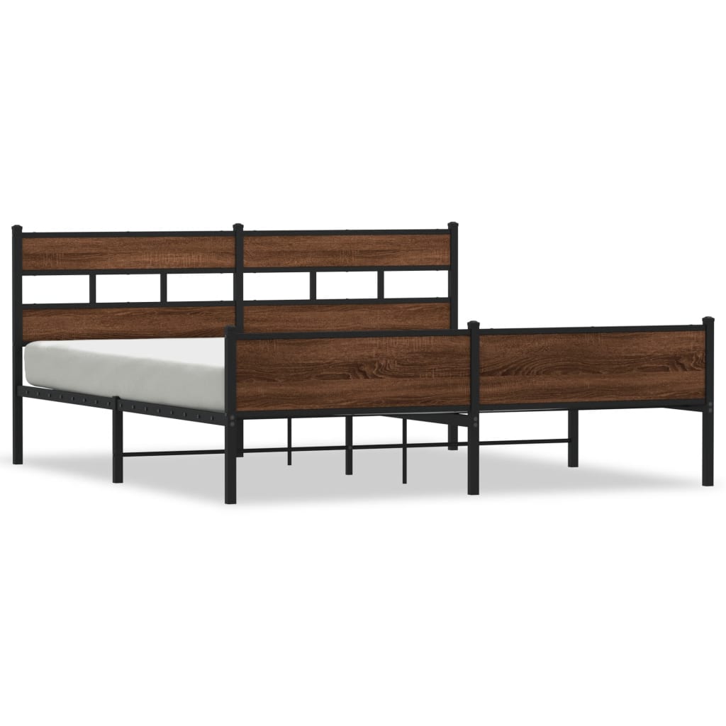 Metal Bed Frame without Mattress Brown Oak 180x200 cm Super King