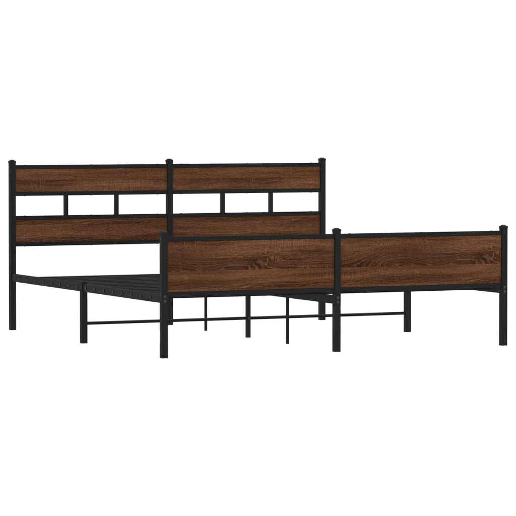 Metal Bed Frame without Mattress Brown Oak 180x200 cm Super King