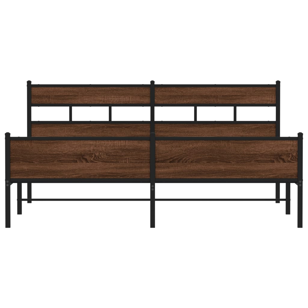 Metal Bed Frame without Mattress Brown Oak 180x200 cm Super King