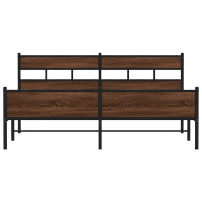 Metal Bed Frame without Mattress Brown Oak 180x200 cm Super King