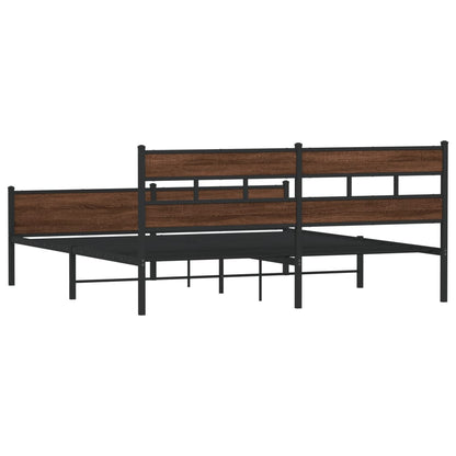 Metal Bed Frame without Mattress Brown Oak 180x200 cm Super King