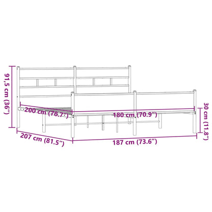 Metal Bed Frame without Mattress Brown Oak 180x200 cm Super King