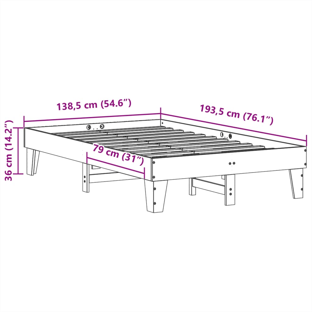 Bed Frame without Mattress 135x190 cm Double Solid Wood Pine