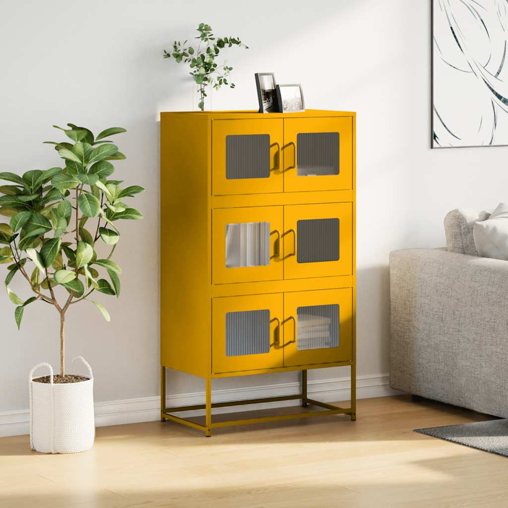 Highboard Mustard Yellow 68x39x123 cm Steel