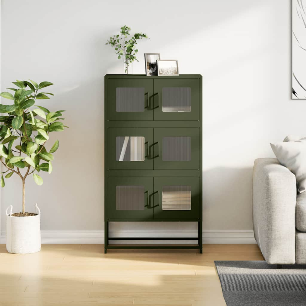 Highboard Olive Green 68x39x123 cm Steel