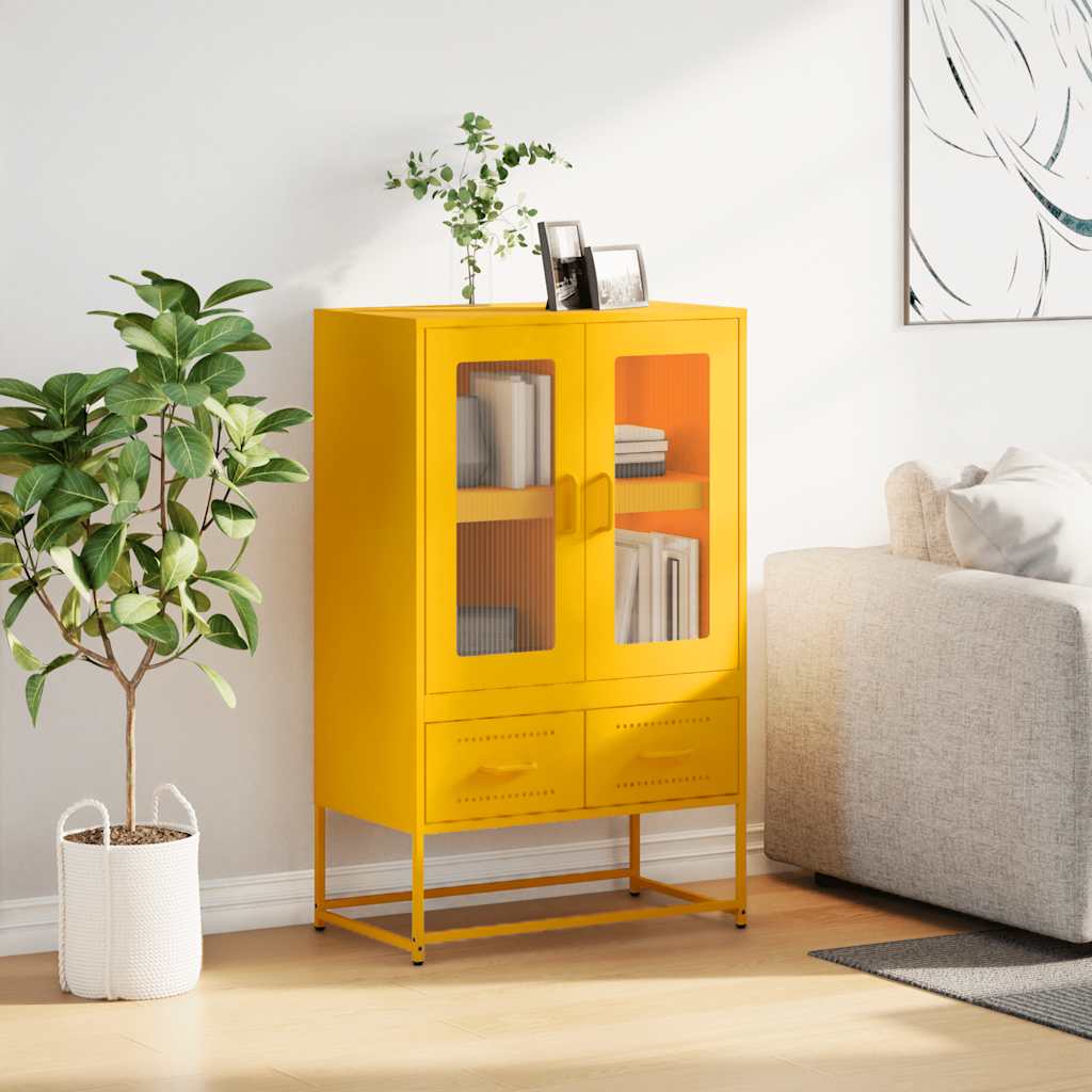 Highboard Mustard Yellow 68x39x111.5 cm Steel