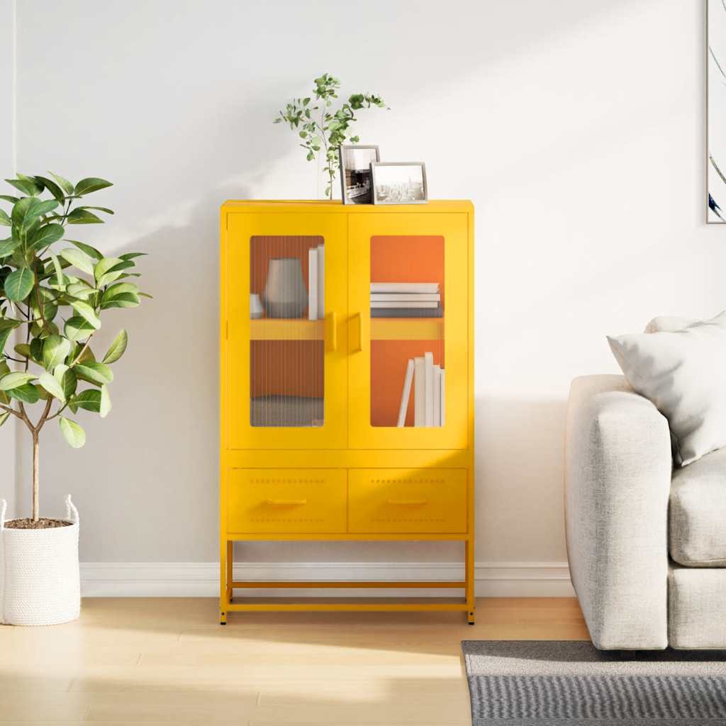 Highboard Mustard Yellow 68x39x111.5 cm Steel