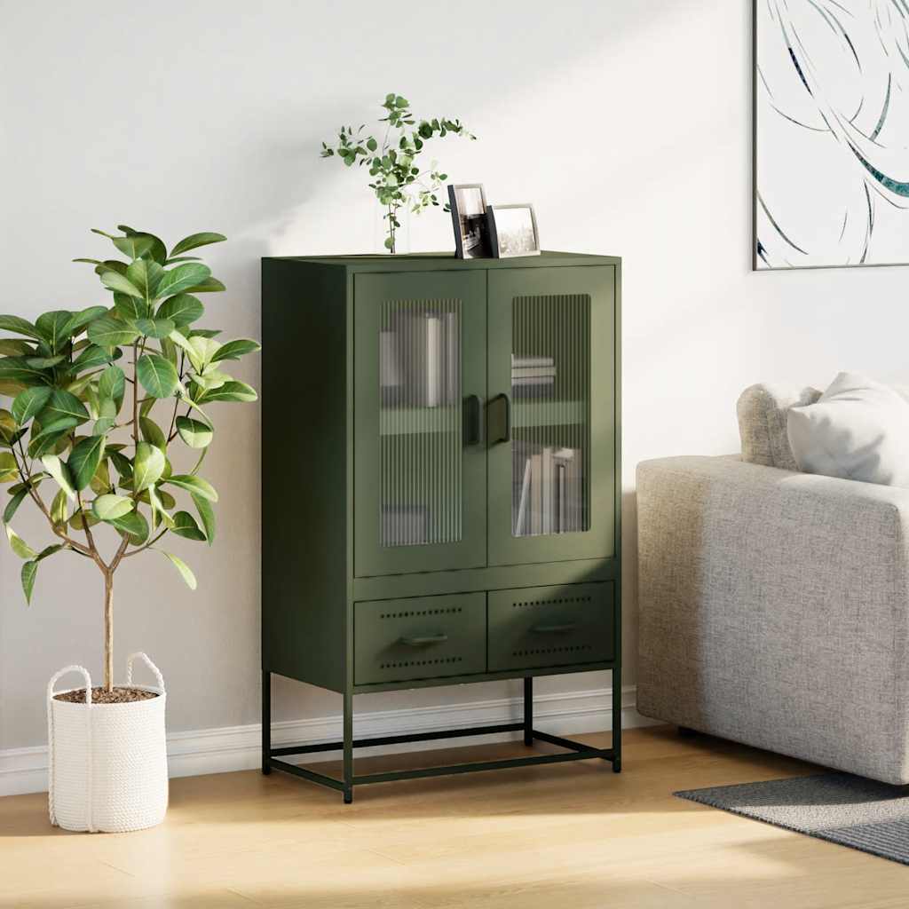 Highboard Olive Green 68x39x111.5 cm Steel