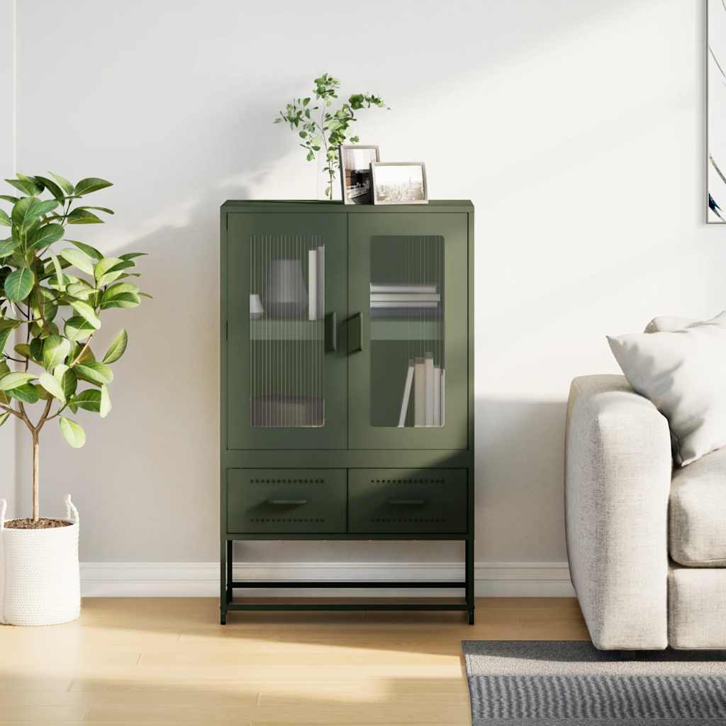 Highboard Olive Green 68x39x111.5 cm Steel