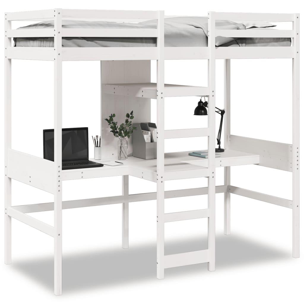 Loft Bed Frame without Mattress White 90x190cm Solid Wood Pine