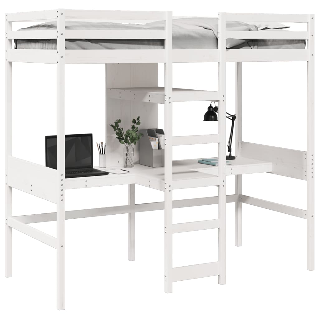 Loft Bed Frame without Mattress White 90x190cm Solid Wood Pine