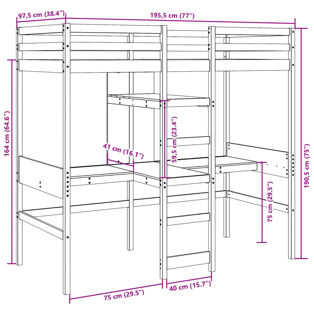 Loft Bed Frame without Mattress White 90x190cm Solid Wood Pine