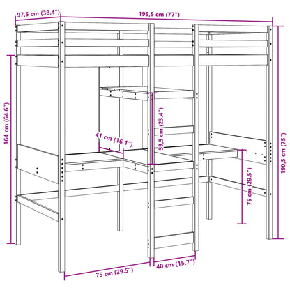 Loft Bed Frame without Mattress White 90x190cm Solid Wood Pine