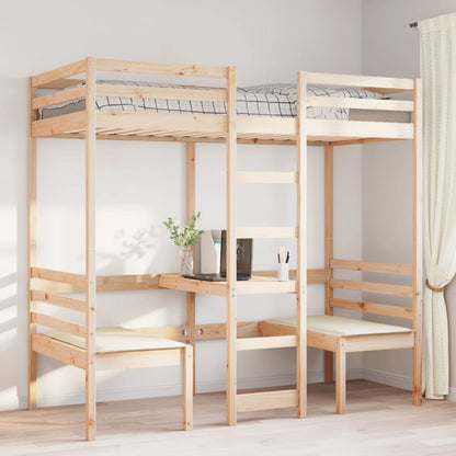 Loft Bed Frame with Desk and Chairs 75x190cm Solid Wood Pine