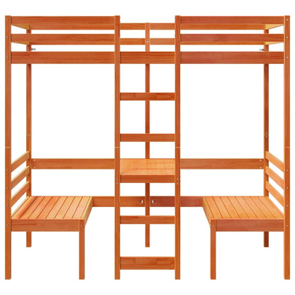 Loft Bed Frame with Desk and Chairs Wax Brown 75x190cm Solid Wood Pine