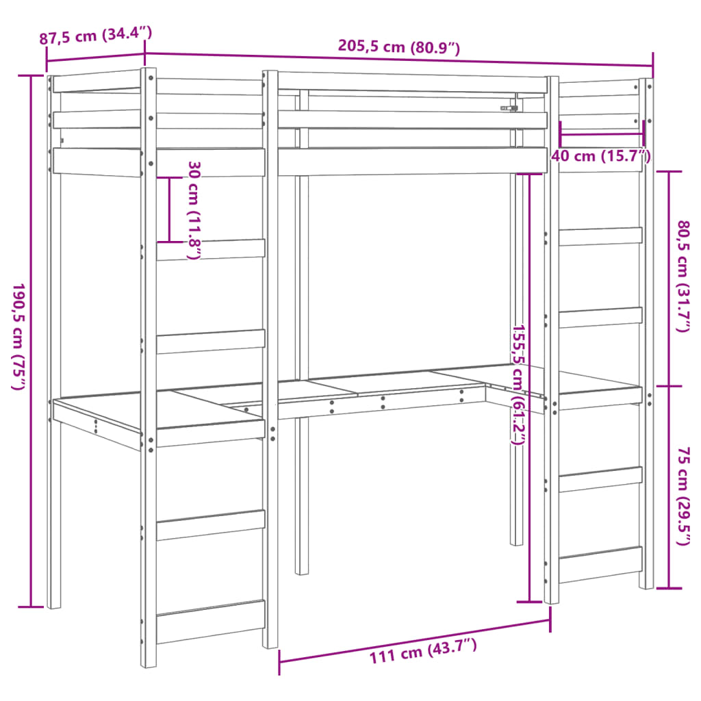 Loft Bed Frame without Mattress Wax Brown 80x200 cm Solid Wood Pine