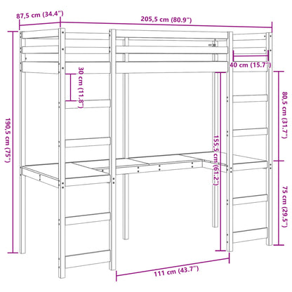 Loft Bed Frame without Mattress Wax Brown 80x200 cm Solid Wood Pine